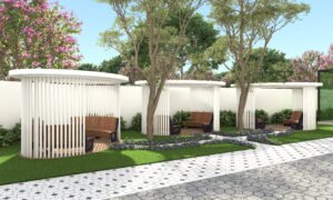 Vrushabadri Winter Park landscaped sitting area for residents